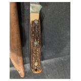 Antler-Handled Knife - Leather Sheath - Vintage Hunting/Utility Blade
