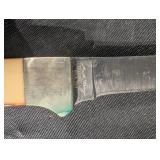 Antler-Handled Knife - Leather Sheath - Vintage Hunting/Utility Blade