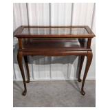 Wood Console Table With Glass-Top Display Case - Lift-Top Compartment, Cabriole Legs