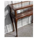 Wood Console Table With Glass-Top Display Case - Lift-Top Compartment, Cabriole Legs