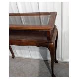 Wood Console Table With Glass-Top Display Case - Lift-Top Compartment, Cabriole Legs