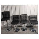 Bar Stools (Lot of 4) - Black Vinyl, Chrome Pedestal Base
