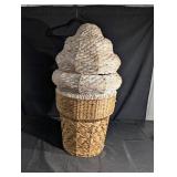 Ice Cream Cone Shaped Handwoven Wicker Basket with Lid - Tall Natural Storage Decor