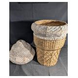 Ice Cream Cone Shaped Handwoven Wicker Basket with Lid - Tall Natural Storage Decor