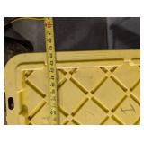 Large Black Plastic Storage Tote with Yellow Lid and Wheels