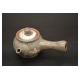 Japanese Stoneware Teapot Set with 4 Cups & White Swirl Bowl in Box - Gray Crackle Glaze