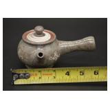 Japanese Stoneware Teapot Set with 4 Cups & White Swirl Bowl in Box - Gray Crackle Glaze