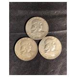 Lot Of 3 Franklin Halves 90% Silver