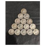 Lot Of 15 90% Silver Washington Quarters.