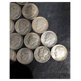 Lot Of 21 90% Mercury And Roosevelt Dimes Various Dates