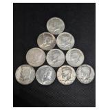 Lot Of 10 1964 90% Silver Kennedy Half Dollars