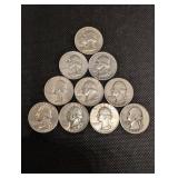 Lot Of 10 90% Silver Washington Quarters