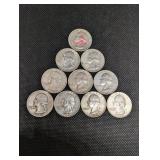 Washington Quarter 1953-1964 - 10 Coins - 90% Silver US Currency