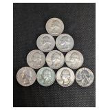 90% Silver Washington Quarters - 1964 & 1953-1964 (Lot of 10)