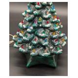 Ceramic Christmas Tree Lamp - 20 in Tall, Multicolor Bulbs, Snow Accents