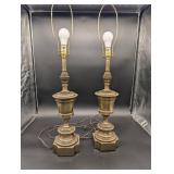 Stiffel Brass Table Lamps - Pair with Harp Shade Supports