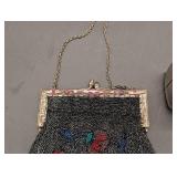 Two Vintage Beaded Evening Handbags - Black Fringe Bead Bag & Silver Ribbed Clutch