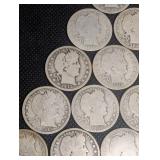 Lot Of 15 Barber Quarter Dollars 90% Silver Various Dates