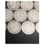 Lot Of 15 Barber Quarter Dollars 90% Silver Various Dates