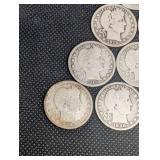 Lot Of 15 Barber Quarter Dollars 90% Silver Various Dates