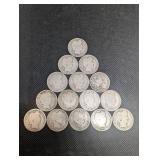 Lot Of 15 Barber Quarter Dollars 90% Silver Various Dates