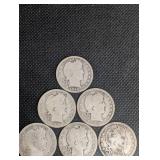 Lot Of 15 Barber Quarter Dollars 90% Silver Various Dates