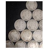 Lot Of 15 Barber Quarter Dollars 90% Silver Various Dates