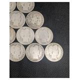 Lot Of 15 Barber Quarter Dollars 90% Silver Various Dates