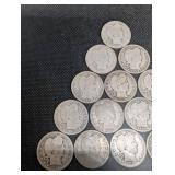 Lot Of 15 Barber Quarter Dollars 90% Silver Various Dates