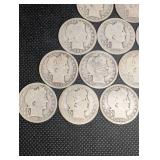 Lot Of 15 Barber Quarter Dollars 90% Silver Various Dates