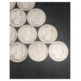 Lot Of 15 Barber Quarter Dollars 90% Silver Various Dates