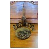 6 Tiny Cups, Bottle with Cork, Matching Plate