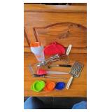 Kitchen Utinsils- Mixer, Master, Sharpening Steel, Washer, Rubber Measuring Cups, Potato Peeler, Cheese Grater