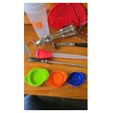 Kitchen Utinsils- Mixer, Master, Sharpening Steel, Washer, Rubber Measuring Cups, Potato Peeler, Cheese Grater