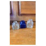 Blue Glass, Jiffy PB Jar, Tall Blue Vase,  3 Small Jars