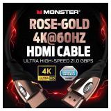 Monster 12Ft HDMI Electronic Cable 4K Ultra Hd with Ethernet Cord 60/120 Hz Refresh Speed 21Gbps 1080p Video Corrosion Resistant Gold Contac
