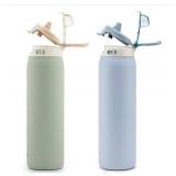 NEW Ello Pop & Fill 22oz. Stainless Steel Water Bottle with Leak Proof Locking Lid, 2-Pack Pistachio/Blue Dream