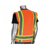 NEW PIP ANSI Type R Class 2 Two-Tone Eleven Pocket Surveyors Vest with Solid Front and Mesh Back- LARGE