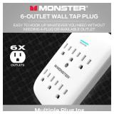 Monster Wall Tap Plug 6-Outlet Extender with Outlet Surge Protector for Home, Travel, Office, Home Appliances, Computers, and Smart Phone Devices – 300J and ETL Listed