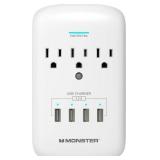Monster Wall Tap Plug 3-Outlet 4 USB Ports Extender with Outlet Surge Protector - WHITE