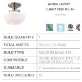 Minka Lavery 2255-613 1 Light 11.25" Height Semi-Flush Ceiling Fixture in Polish