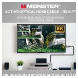 Monster Essentials Directional Fiber Optic HDMI 2.1-48 Gbps Active Optical Cable - Supports 8K @ 60HZ, 4K @ 120HZ, 32.8ft