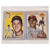 Lot of 2 Vintatge 1954 Topps Baseball Cards Featuring Billy Hunter and Johnny Lindell