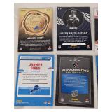 Lot of 7 Rookies and Inserts Football Cards Featuring Jahmyr Gibbs, Jaxon Smith-Njigba, Baker Mayfield, Trevor Lawrence, Deshaun Watson, and Jeremiah Trotter Jr.