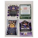 Lot of 8 LeBron James Basketball Cards including Panini, Mosaic, and NBA Hoops with special features like Thunder Lane and Dynamos.