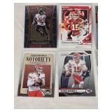 Lot of 8 Patrick Mahomes Football Cards from Various Sets Including Select, Donruss, and Notoriety with Holo Features