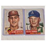 Lot of 2 Vintage Baseball Cards Featuring Jim Dyck and Keith Thomas from 1953 Topps Series.