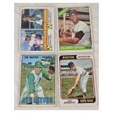 Lot of 4 Vintage Baseball Cards Featuring Orlando Cepeda, Luis Aparicio, and Jim Hunter. Includes 1983 Leaders Stolen Base Leaders Card.