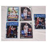 Lot of 5 Stephen Curry Basketball Cards Including Panini Prizm and Donruss Optic with USA and Golden State Warriors Themes