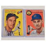 Lot of 2 Vintage Baseball Cards Featuring Larry Jansen and Charlie Kress from the 1954 Topps Set